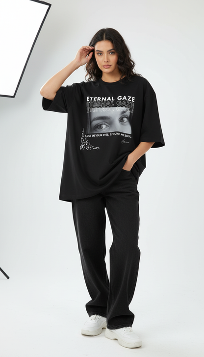 Eternal Gaze Personalized Oversized Tee | Couple's Custom Eye Print Shirt