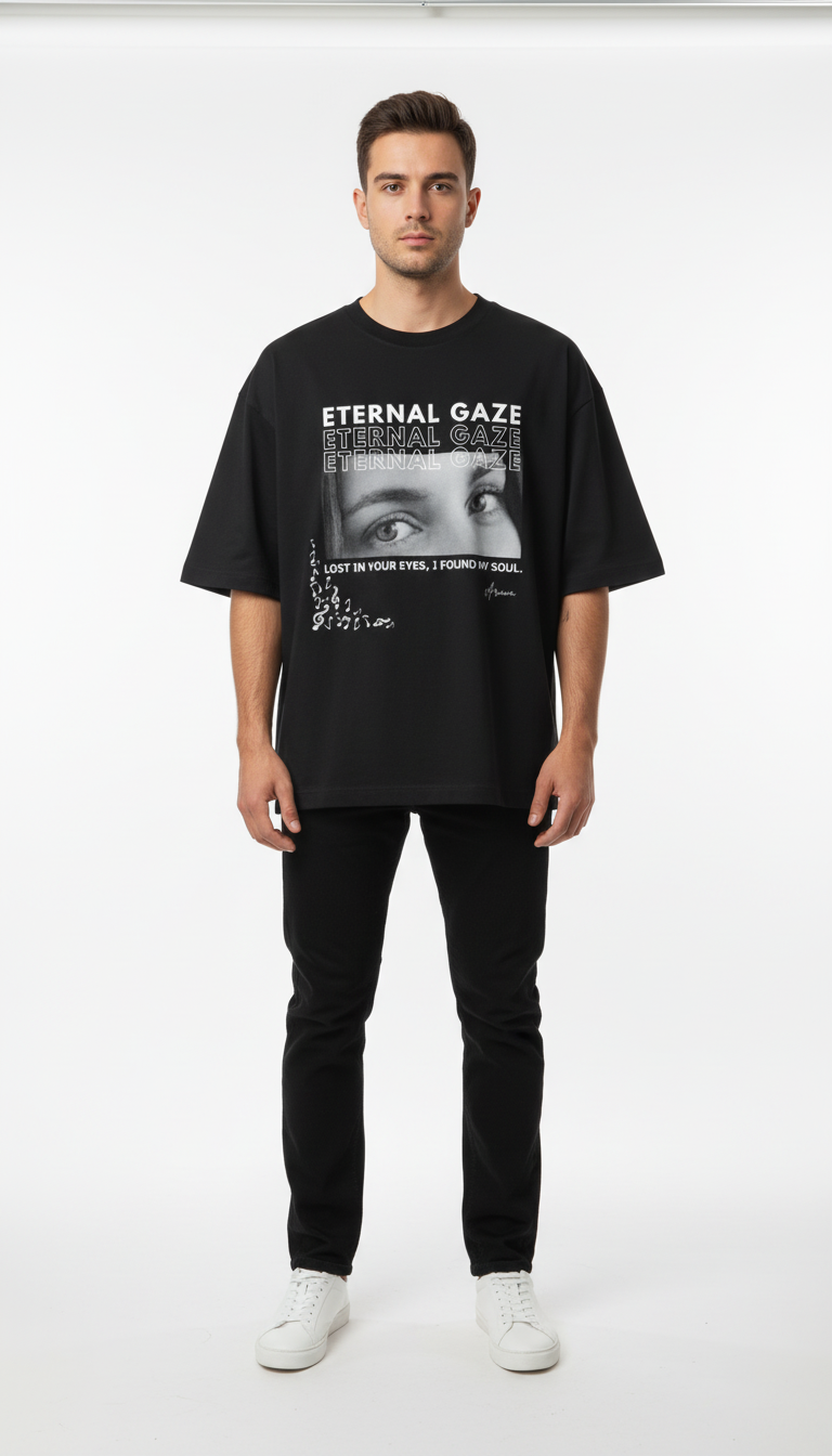 Eternal Gaze Personalized Oversized Tee | Couple's Custom Eye Print Shirt