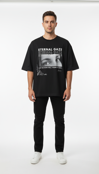 Eternal Gaze Personalized Oversized Tee | Couple's Custom Eye Print Shirt